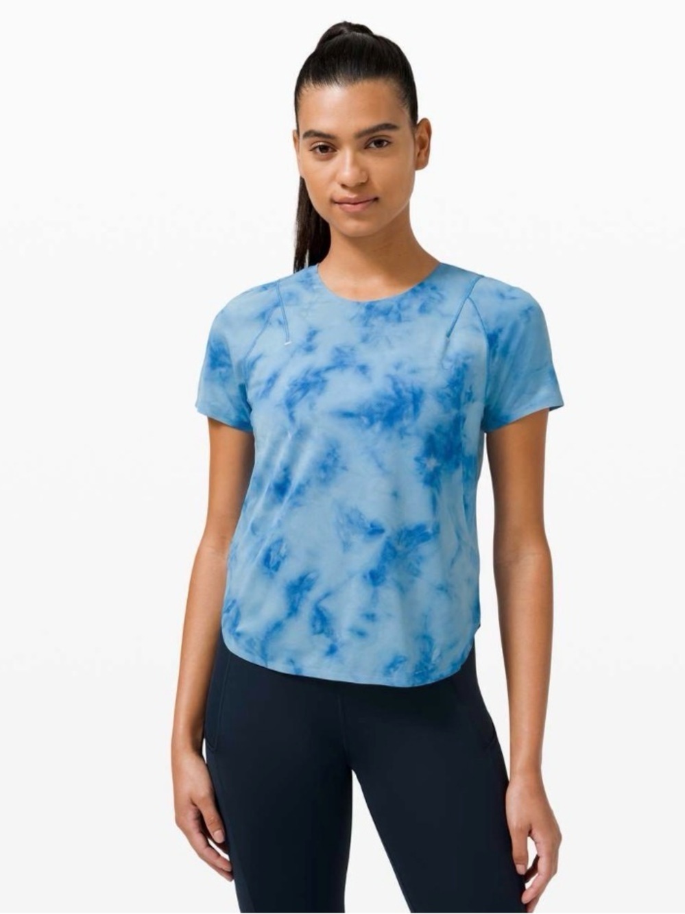 🍋🍋lululemon short sleeve run kit shirt, tidal dye vapor Hawaiian blue, sz 12,euc